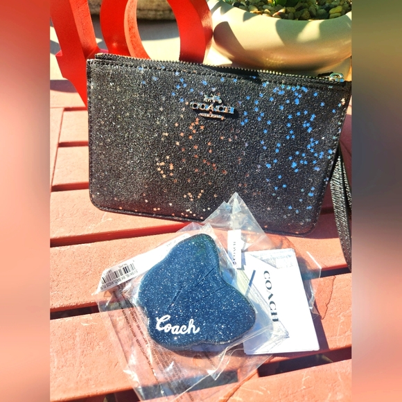 Coach Black Glitter Wristlet & Mirror Bundle - Picture 1 of 10